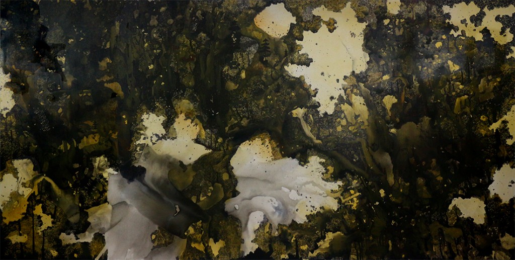 Kemalezedine, Yellow Ochre of Kamasan, 2022, ink and oil on canvas, 200 × 400 × 5 cm. © Kemalezedine, courtesy of the artist and Mizuma Gallery.