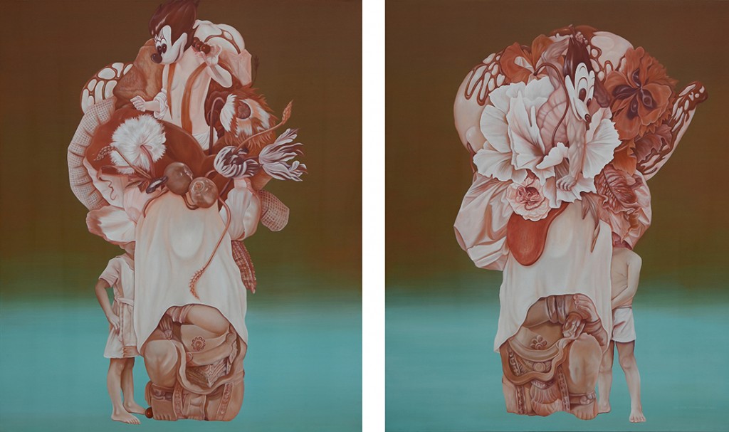 Gilang Fradika, Kindap, 2021, oil on canvas, 145 × 120 × 4.5 cm each (diptych). © Gilang Fradika, courtesy of the artist and Mizuma Gallery.