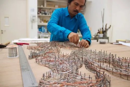 The artist Entang Wiharso at work in the STPI studio. Image courtesy of STPI