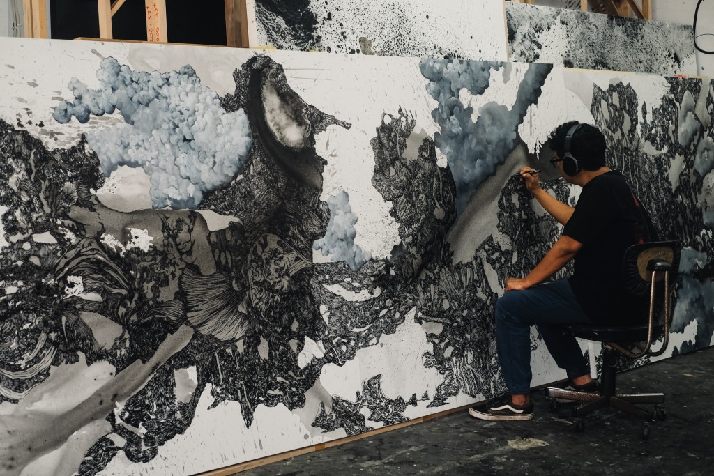 Kemalezedine in his studio in Bali. Image courtesy of the artist. 
